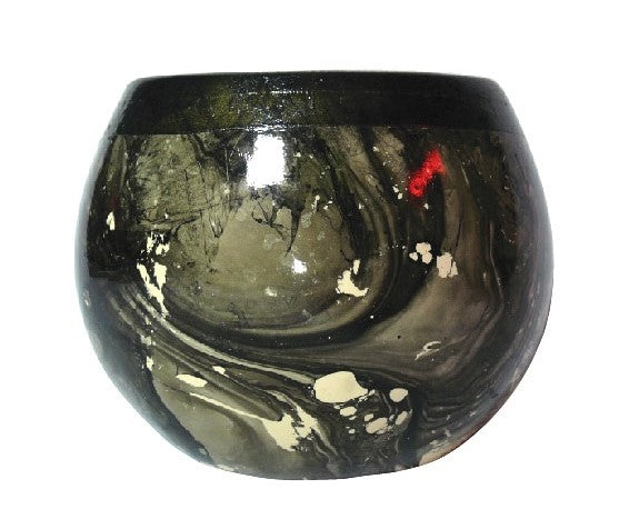 Artificial Flower Vase Round – Black & White Marble Texture (21cm)