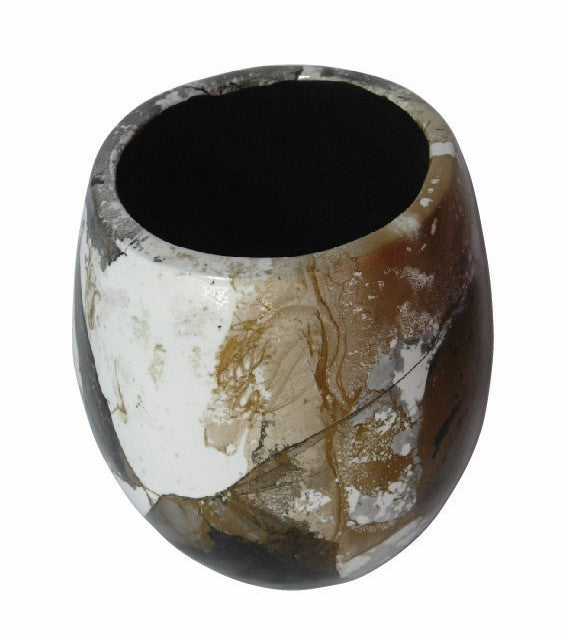 Artificial Flower Vase Egg – White, Black & Gold Texture