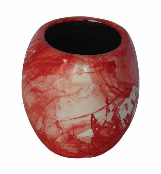 Artificial Flower Vase Round – Red & White Texture