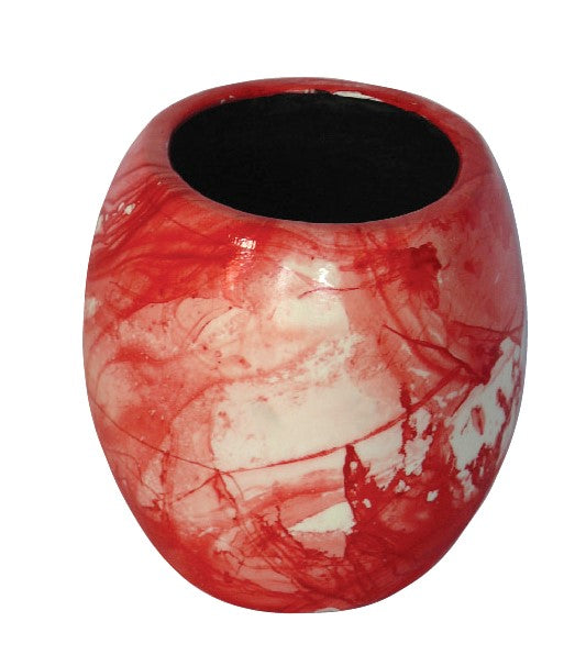 Artificial Flower Vase Round – Red & White Texture