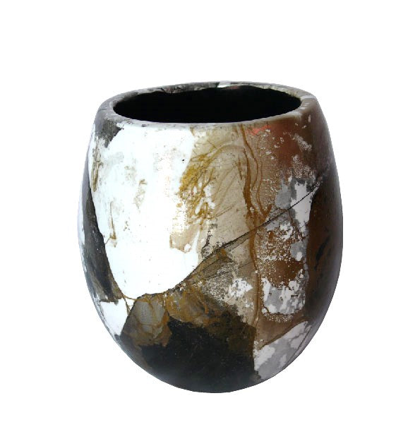 Artificial Flower Vase Egg – White, Black & Gold Texture
