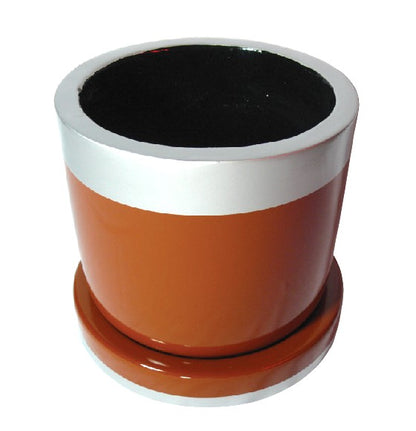 Medo Gloss Cement Planter with Stand – Brown & Silver Band
