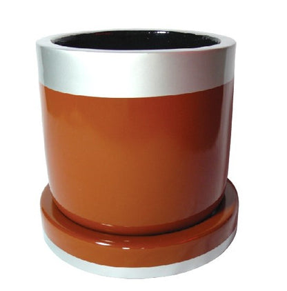 Medo Gloss Cement Planter with Stand – Brown & Silver Band