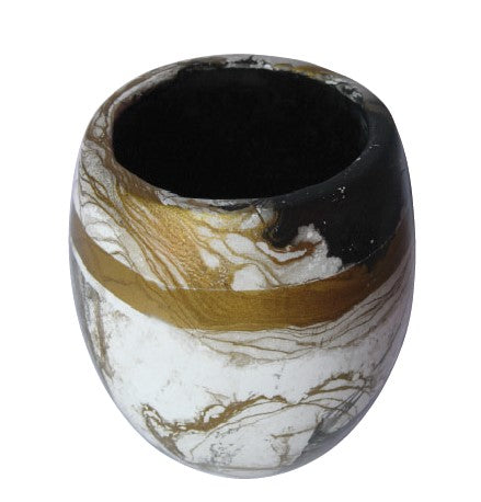 Artificial Flower Vase Egg – White, Black & Gold