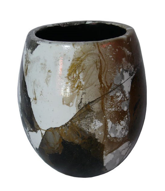 Artificial Flower Vase Egg – White, Black & Gold Texture