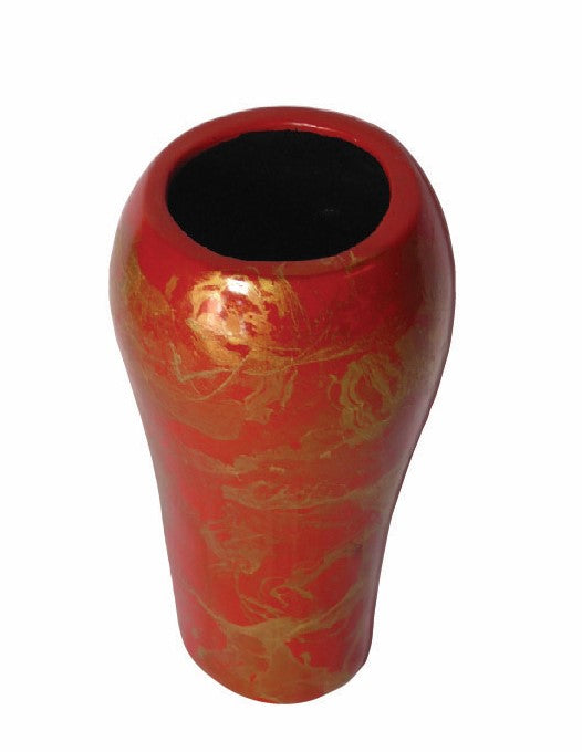 Artificial Flower Vase – Red & Gold Texture (42cm)
