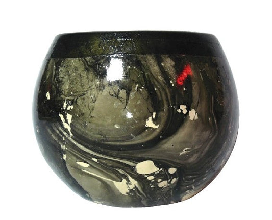 Artificial Flower Vase Round – Black & White Marble Texture (21cm)