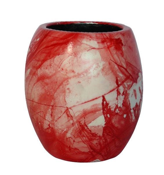 Artificial Flower Vase Round – Red & White Texture